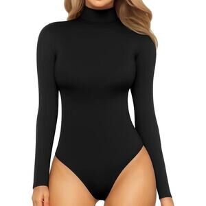 And Now This Bodysuit Womens size S Black Mock Neck Long Sleeve